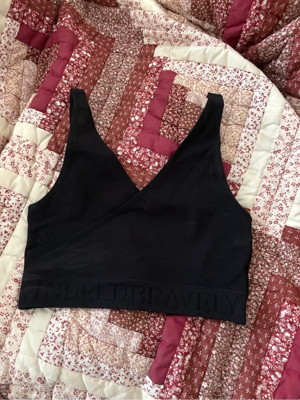 Kindred Bravely Black Ribbed V-Neck Bralette